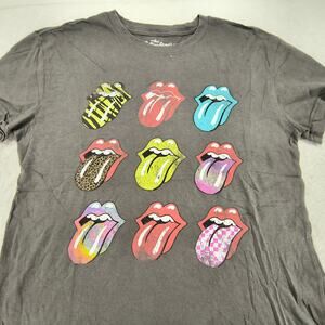 Rolling Stones Band Crew Neck Short Sleeve Graphic Shirt Women Size L Gray Multi